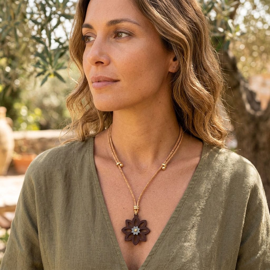 Halskette aus Kork «Inspira Flower»