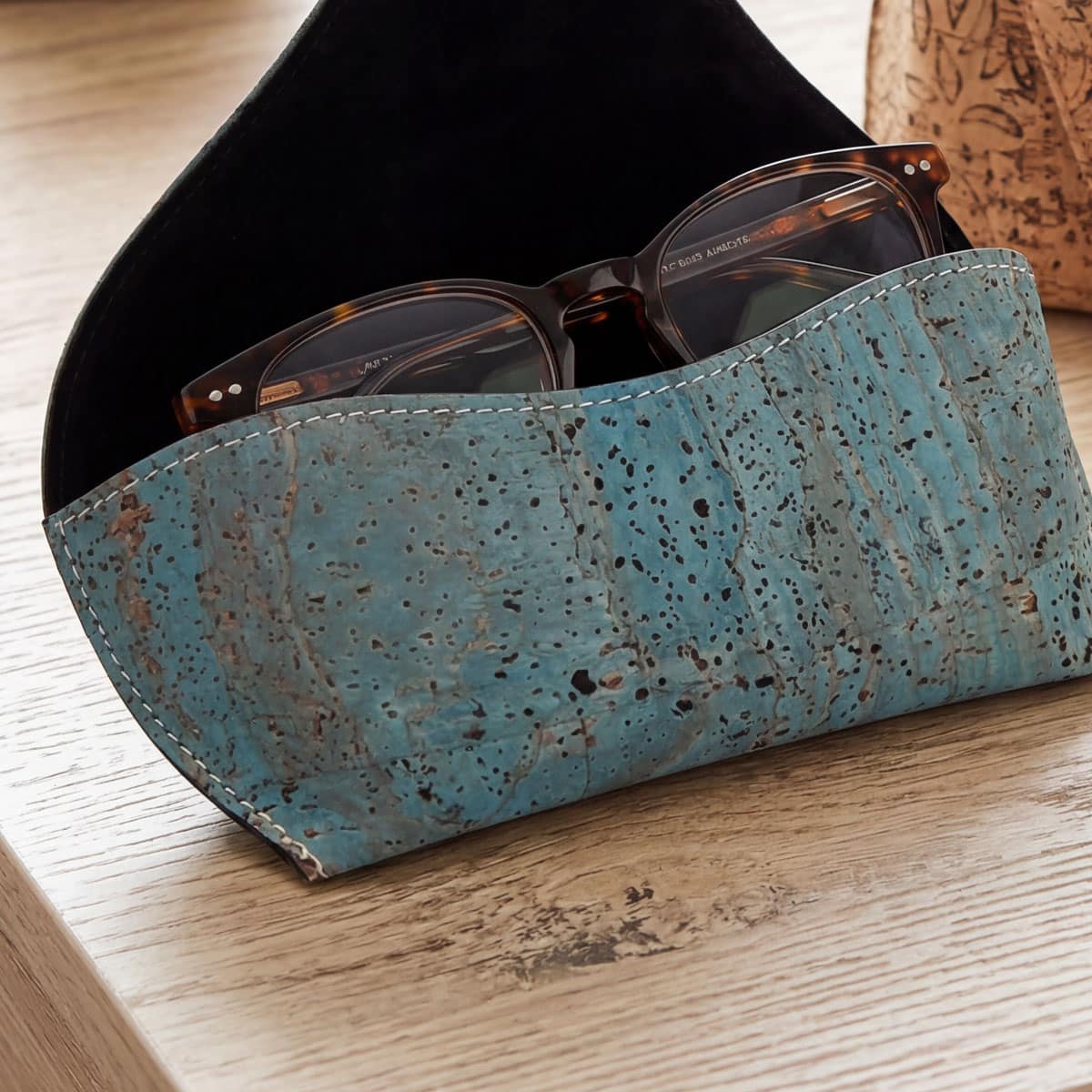 Kork Brillenetui «Velcro» Azul