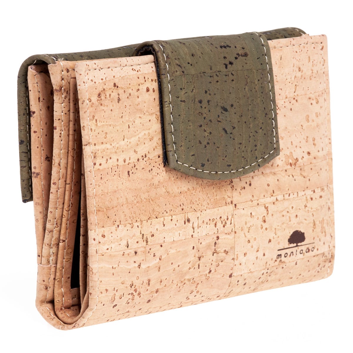 Kleines Leder Portemonnaie mit Knopfverschluss - camel-braun